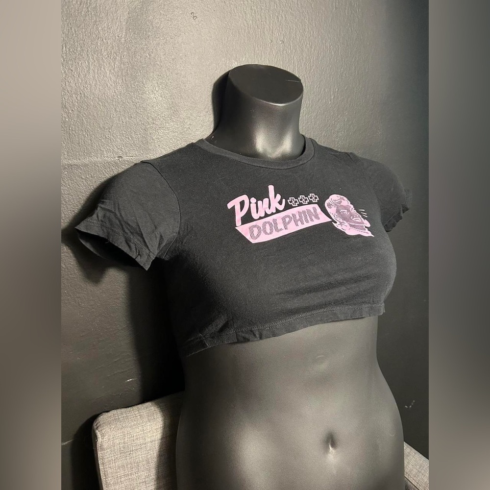Pink Dolphin Black and Pink Crop Top XS Baby Tee